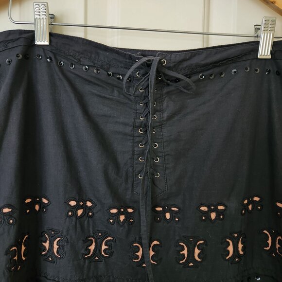 Cordelia Black Peach Midi Skirt Goth Steampunk Retro Feminine Ruffles Lace Up M - Picture 7 of 13